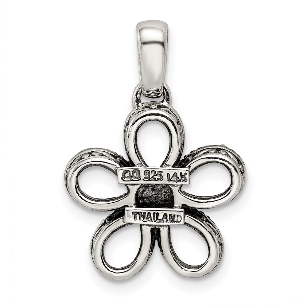 Sterling Silver Antiqued w/14k 5-stone w/Diamond Mothers Pendant Semi-Mount (QMPD20/5)