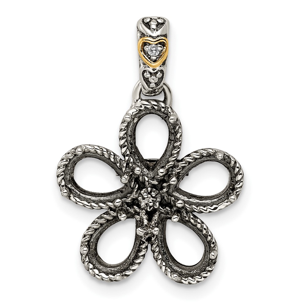 Sterling Silver Antiqued w/14k 5-stone w/Diamond Mothers Pendant Semi-Mount (QMPD20/5)