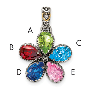 Sterling Silver Antiqued w/14k 5-stone w/Diamond Mothers Pendant Semi-Mount (QMPD20/5)
