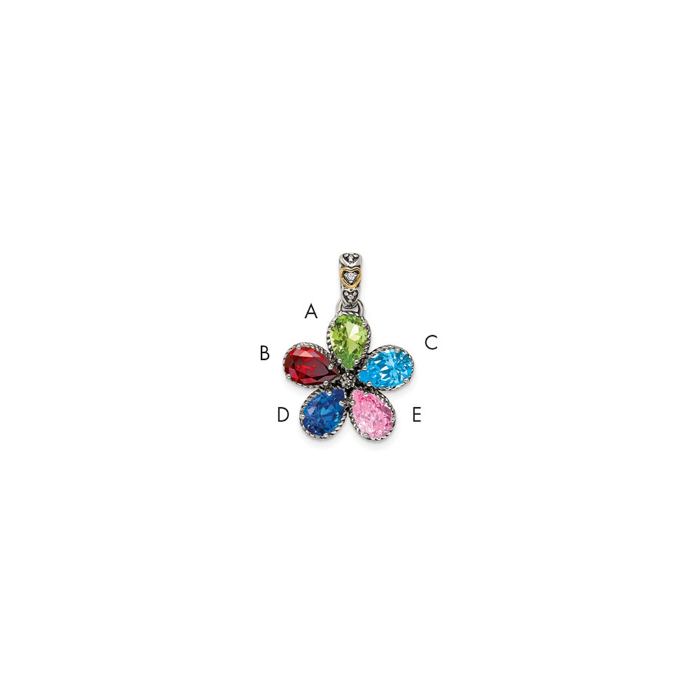 Sterling Silver Antiqued w/14k 5-stone w/Diamond Mothers Pendant Semi-Mount (QMPD20/5)