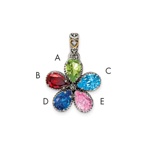 Sterling Silver Antiqued Pendant with 14K 5-stone with Diamond Mother's