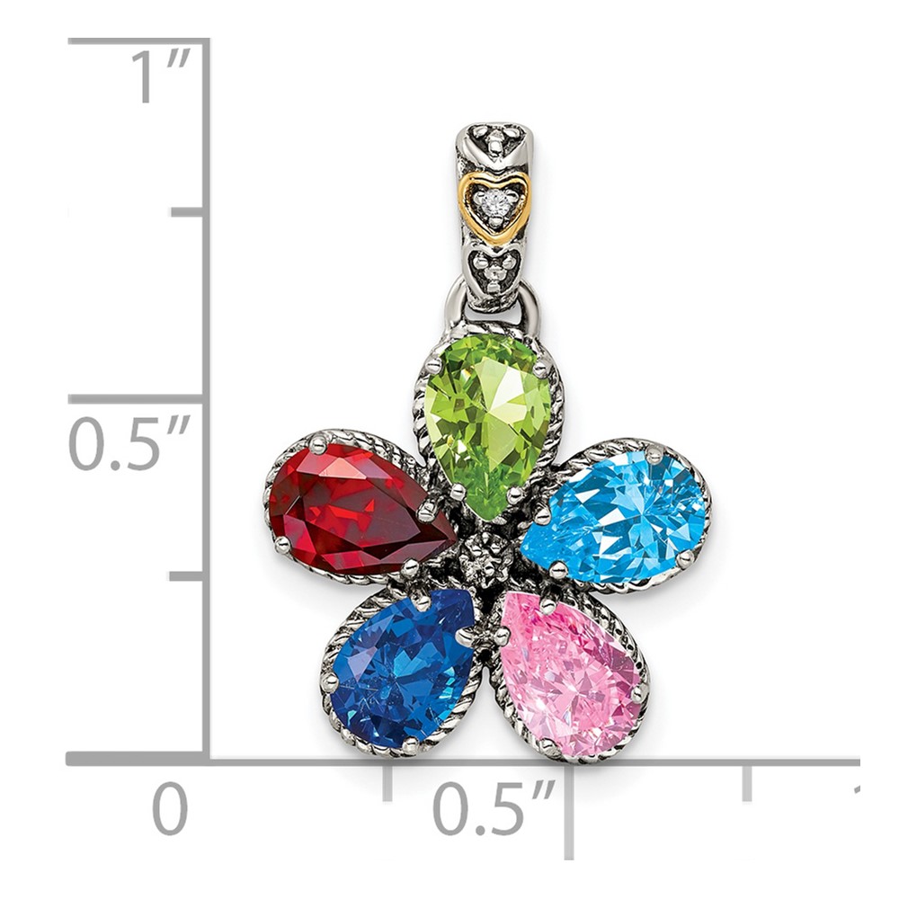Sterling Silver Antiqued w/14k 5-stone w/Diamond Mothers Pendant Semi-Mount (QMPD20/5)
