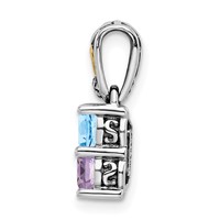 Sterling Silver Antiqued Pendant with 14K 2-stone with Diamond Mother's view 3