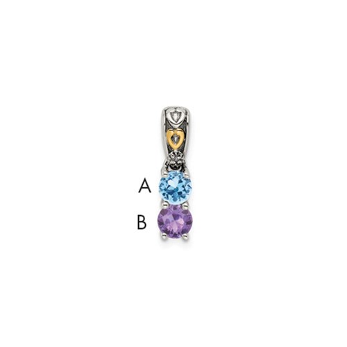 Sterling Silver Antiqued Pendant with 14K 2-stone with Diamond Mother's