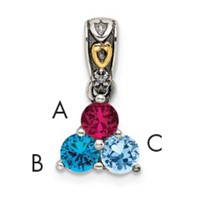Sterling Silver Antiqued Pendant with 14K 3-stone with Diamond Mother's view 1