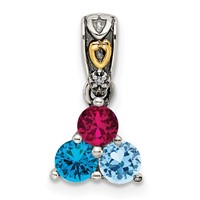 Sterling Silver Antiqued Pendant with 14K 3-stone with Diamond Mother's view 2
