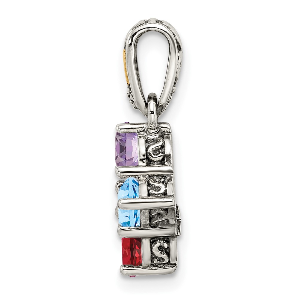 Sterling Silver Antiqued w/14k 4-stone w/Diamond Mothers Pendant Semi-Mount (QMPD23/4)