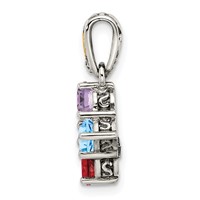 Sterling Silver Antiqued Pendant with 14K 4-stone with Diamond Mother's view 3