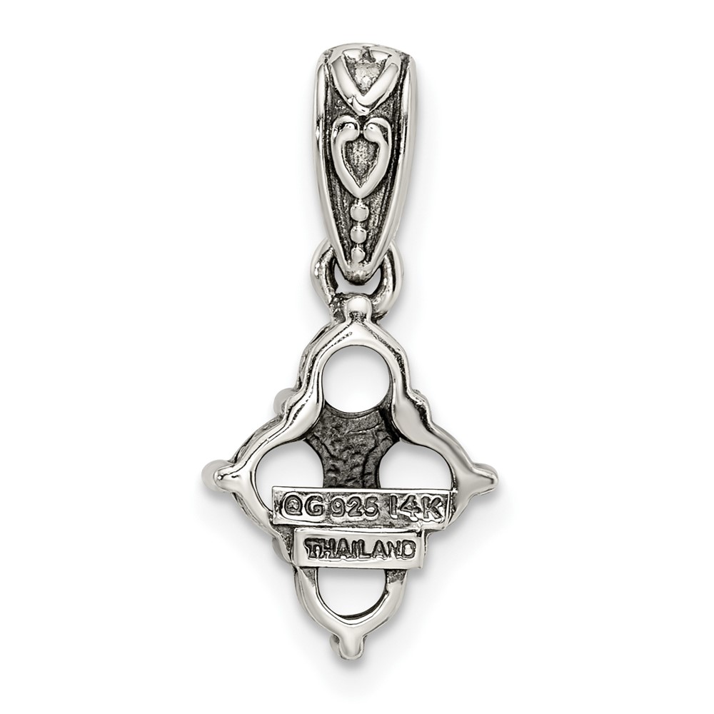 Sterling Silver Antiqued w/14k 4-stone w/Diamond Mothers Pendant Semi-Mount (QMPD23/4)