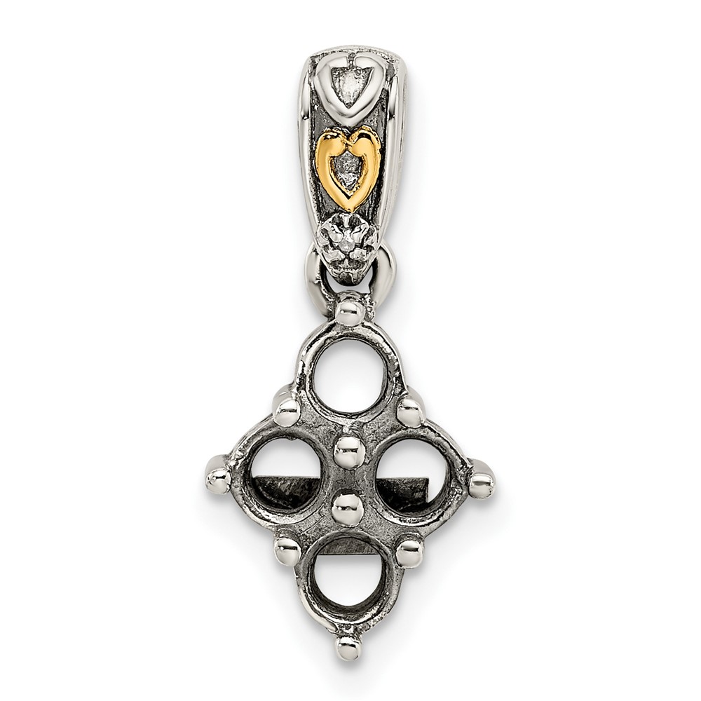 Sterling Silver Antiqued w/14k 4-stone w/Diamond Mothers Pendant Semi-Mount (QMPD23/4)