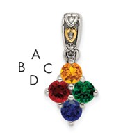 Sterling Silver Antiqued Pendant with 14K 4-stone with Diamond Mother's view 1