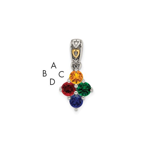 Sterling Silver Antiqued Pendant with 14K 4-stone with Diamond Mother's