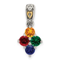 Sterling Silver Antiqued Pendant with 14K 4-stone with Diamond Mother's view 2
