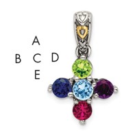Sterling Silver Antiqued Pendant with 14K 5-stone with Diamond Mother's view 1