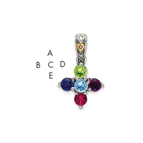 Sterling Silver Antiqued Pendant with 14K 5-stone with Diamond Mother's