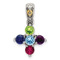 Sterling Silver Antiqued Pendant with 14K 5-stone with Diamond Mother's view 2