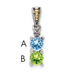 Sterling Silver Antiqued w/14k 2-stone w/Diamond Mothers Pendant Semi-Mount (QMPD24/2)