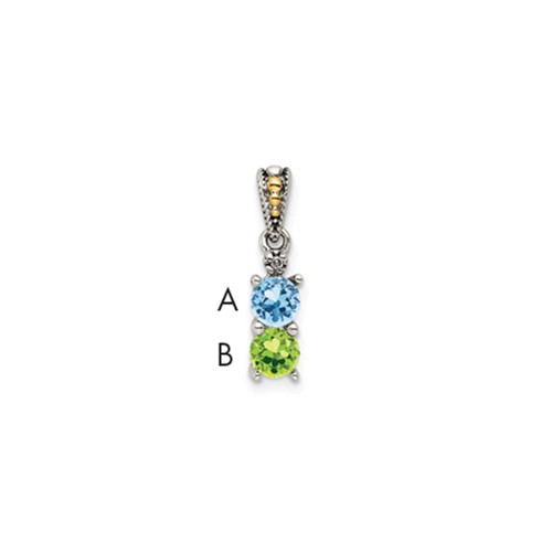 Sterling Silver Antiqued Pendant with 14K 2-stone with Diamond Mother's