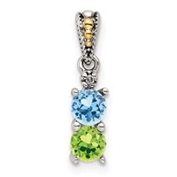 Sterling Silver Antiqued Pendant with 14K 2-stone with Diamond Mother's view 2