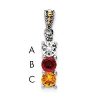 Sterling Silver Antiqued Pendant with 14K 3-stone with Diamond Mother's view 1