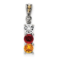 Sterling Silver Antiqued Pendant with 14K 3-stone with Diamond Mother's view 2