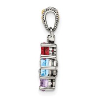 Sterling Silver Antiqued Pendant with 14K 4-stone with Diamond Mother's view 3