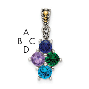 Sterling Silver Antiqued w/14k 4-stone w/Diamond Mothers Pendant Semi-Mount (QMPD24/4)