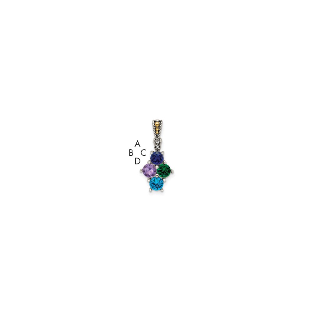 Sterling Silver Antiqued w/14k 4-stone w/Diamond Mothers Pendant Semi-Mount (QMPD24/4)