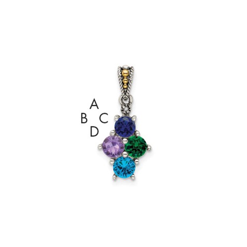 Sterling Silver Antiqued Pendant with 14K 4-stone with Diamond Mother's
