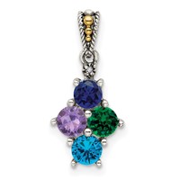 Sterling Silver Antiqued Pendant with 14K 4-stone with Diamond Mother's view 2