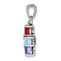 Sterling Silver Antiqued Pendant with 14K 5-stone with Diamond Mother's view 3