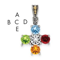 Sterling Silver Antiqued Pendant with 14K 5-stone with Diamond Mother's view 1