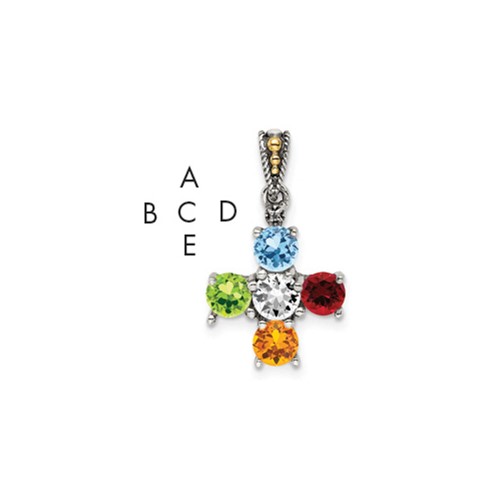 Sterling Silver Antiqued Pendant with 14K 5-stone with Diamond Mother's