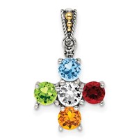 Sterling Silver Antiqued Pendant with 14K 5-stone with Diamond Mother's view 2