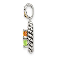 Sterling Silver Antiqued Pendant with 14K 2-stone with Diamond Mother's view 3