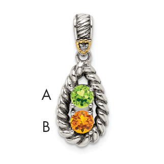Sterling Silver Antiqued w/14k 2-stone w/Diamond Mothers Pendant Semi-Mount (QMPD25/2)