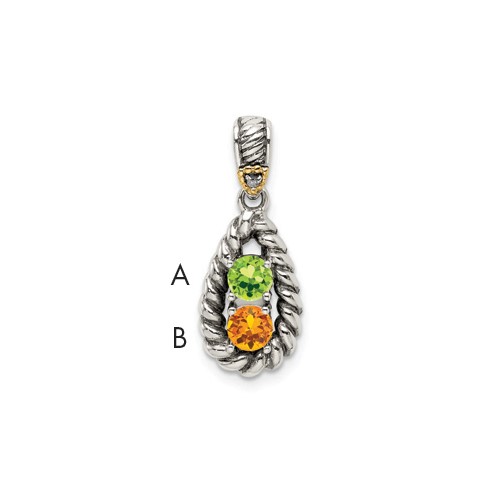 Sterling Silver Antiqued Pendant with 14K 2-stone with Diamond Mother's