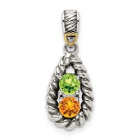 Sterling Silver Antiqued Pendant with 14K 2-stone with Diamond Mother's view 2