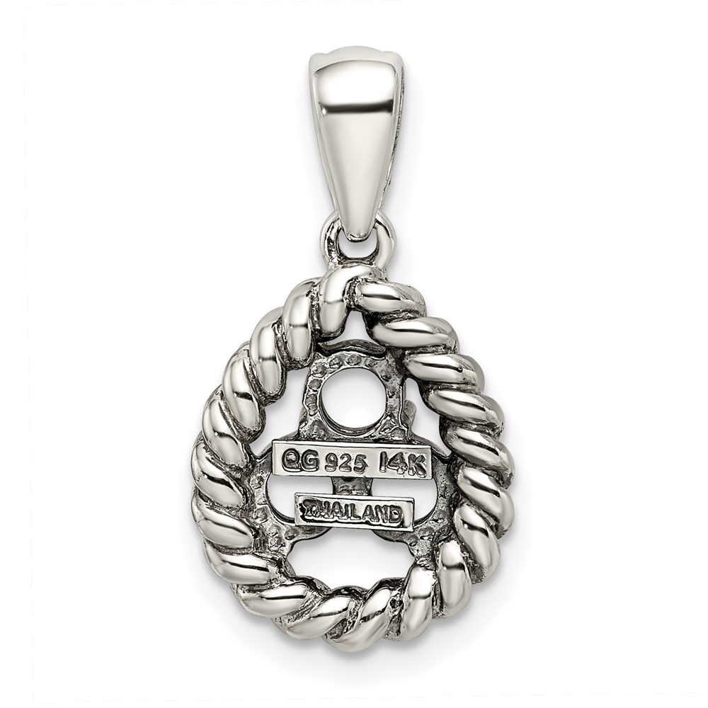 Sterling Silver Antiqued w/14k 3-stone w/Diamond Mothers Pendant Semi-Mount (QMPD25/3)