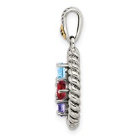 Sterling Silver Antiqued Pendant with 14K 4-stone with Diamond Mother's view 3