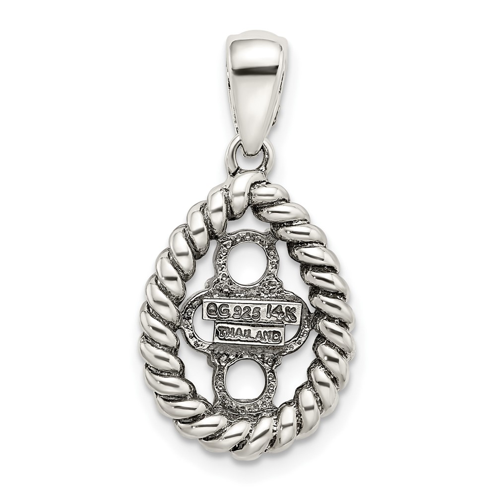 Sterling Silver Antiqued w/14k 4-stone w/Diamond Mothers Pendant Semi-Mount (QMPD25/4)