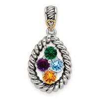 Sterling Silver Antiqued Pendant with 14K 4-stone with Diamond Mother's view 2