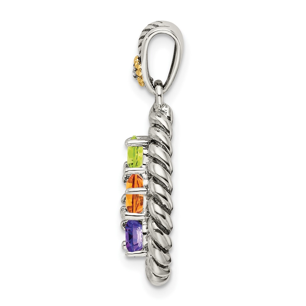 Sterling Silver Antiqued w/14k 5-stone w/Diamond Mothers Pendant Semi-Mount (QMPD25/5)