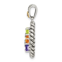 Sterling Silver Antiqued Pendant with 14K 5-stone with Diamond Mother's view 3