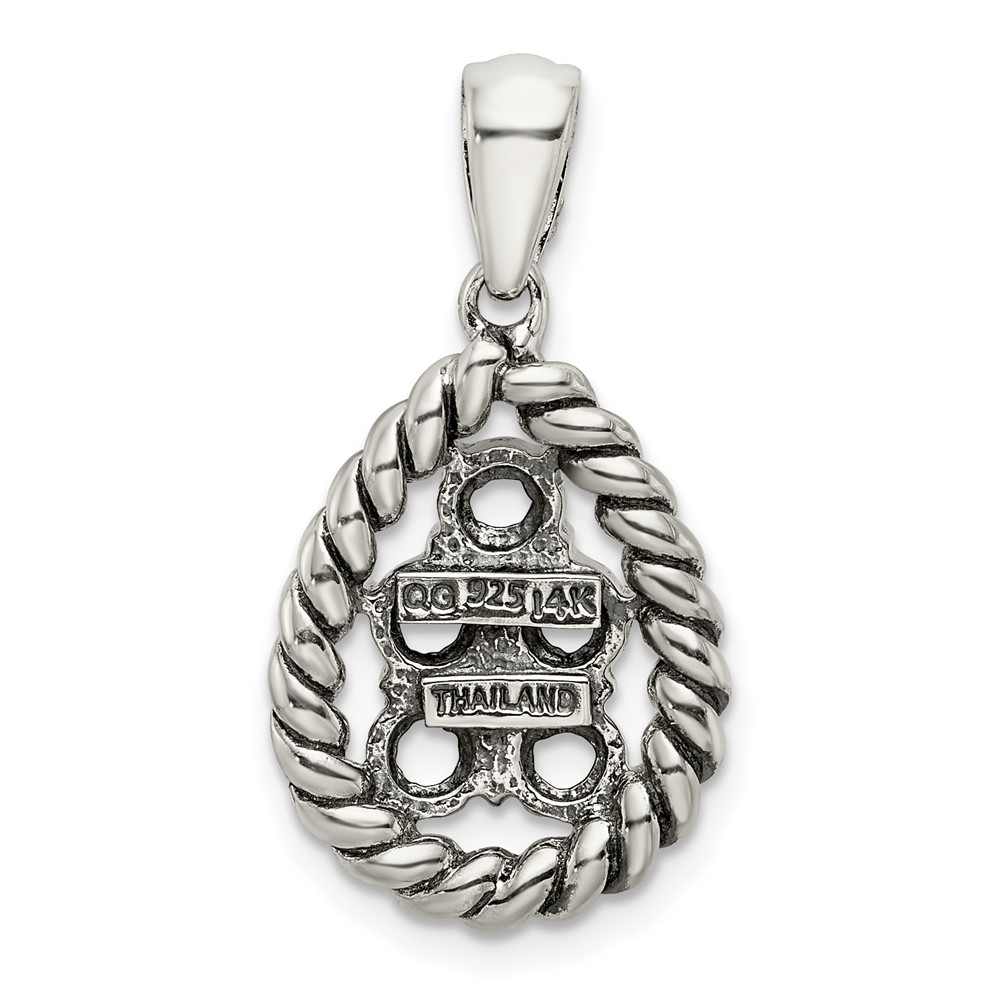Sterling Silver Antiqued w/14k 5-stone w/Diamond Mothers Pendant Semi-Mount (QMPD25/5)