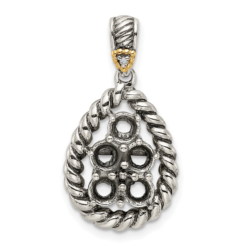 Sterling Silver Antiqued w/14k 5-stone w/Diamond Mothers Pendant Semi-Mount (QMPD25/5)
