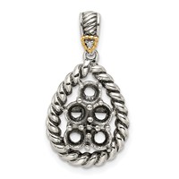 Sterling Silver Antiqued Pendant with 14K 5-stone with Diamond Mother's view 5