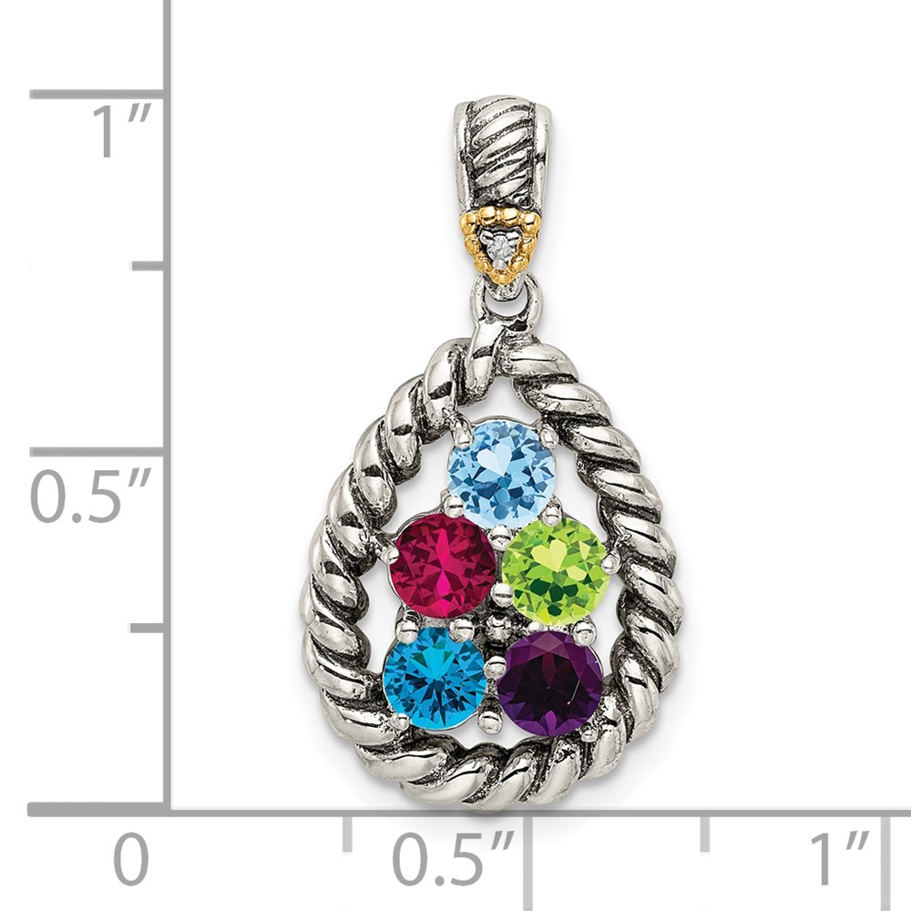 Sterling Silver Antiqued w/14k 5-stone w/Diamond Mothers Pendant Semi-Mount (QMPD25/5)