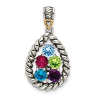 Sterling Silver Antiqued Pendant with 14K 5-stone with Diamond Mother's view 2