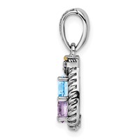 Sterling Silver Antiqued Pendant with 14K 2-stone with Diamond Mother's view 3